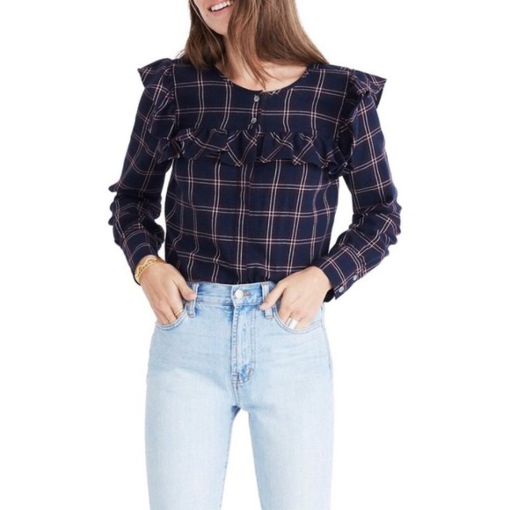 Black Pleated Yoke Ruffle Top
